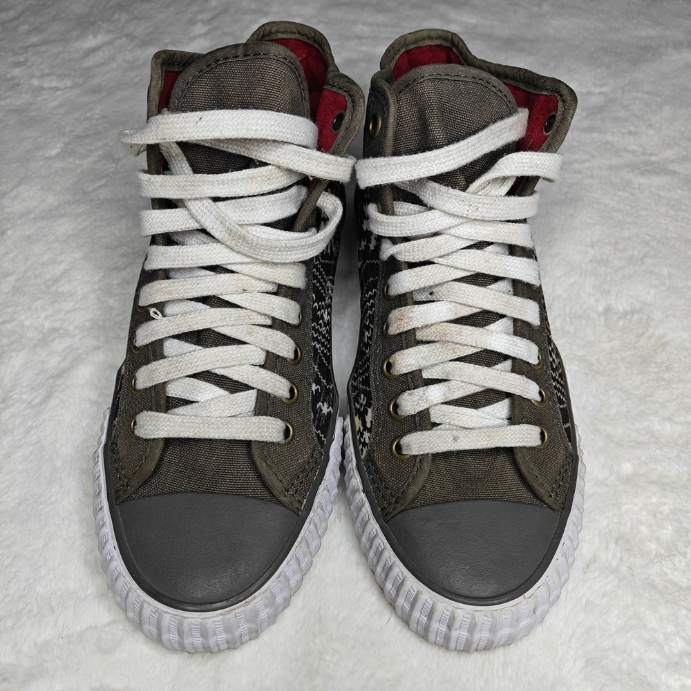 PF Flyers High Top Sneakers Mens 7 Womens 8.5 Rigid Wedge Gray White Fair Isle